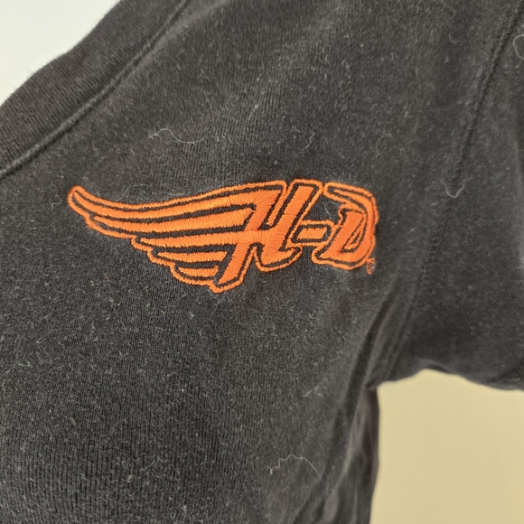 Black V-Neck Women’s Top with Orange HD Logo - Picture 2 of 6